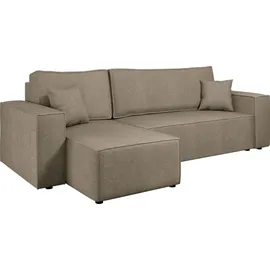Mirjan24 Ecksofa Karl, Eckcouch, Couch mit Bettkasten und Schlaffunktion, L-Form, Ottomane universal, Dekorative Kissen-Set (Farbe: Lima 80) - Beige