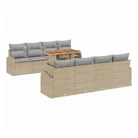 VidaXL 9-tlg. Garten-Sofagarnitur mit Kissen Beige Poly Rattan