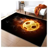 HAZARA Fußballplatz Spielteppich, Eisfeuer Fußball Bedruckt Großflächige Teppiche Sport rutschfest Spielteppich 3D Fußball Mit Flammen Bedruckten Teppichen Für Schlafzimmer(H,180x280cm/6x9ft)