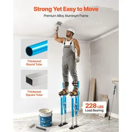 Vevor Trockenbau-Stelzen 615-1023mm, 103kg Belastbare Arbeitsstelzen mit Doppelten Federn Rutschfesten Fußplatten & Spanngurt, Verstellbare Aluminiumstelzen für Trockenbau Deckenbau Baustelle, Blau