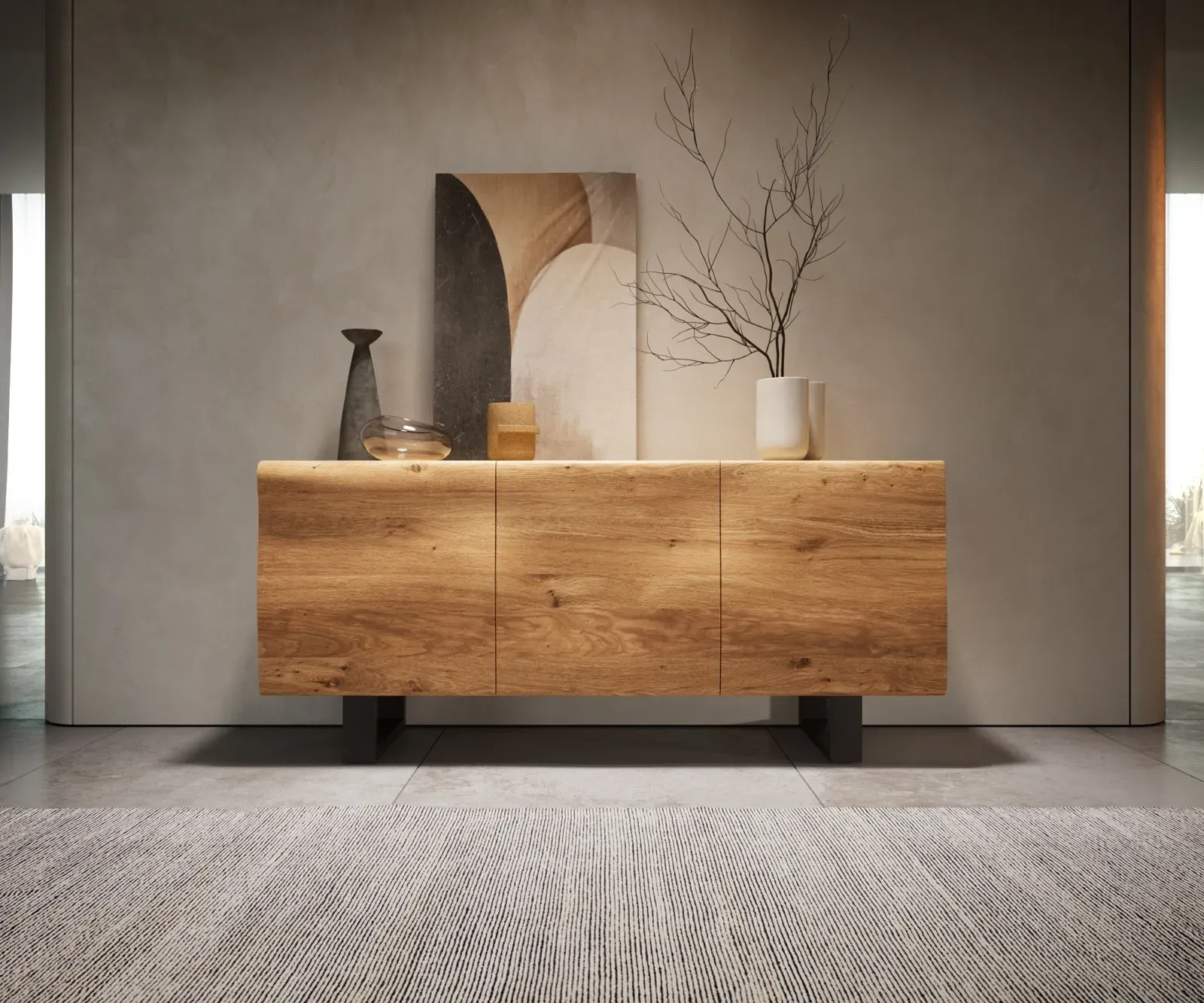 DELIFE Buffet New Live-Edge 145 cm chêne naturel 3 portes patin métal noir, Buffets, Baumkantenmöbel, Massivholzmöbel, Massivholz