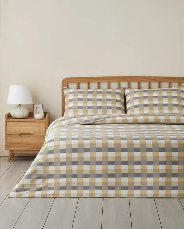 English Home Bügelleichtes Doppelbett-Bettwäsche-Set 200x220 cm Grau - Senf