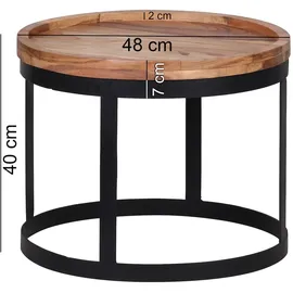 FineBuy 2er Set Beistelltische Massivholz Wohnzimmertisch Landhaus Metallgestell