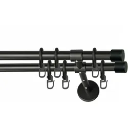 Gardinenstange GARESA "RUSTIKA", schwarz, L:150cm Ø:16mm, Metall, Gardinenstangen, rustikale Vorhanggarnitur, verlängerbar, m. Ringe, Endkappe
