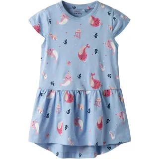 NAME IT Jerseykleid "NMFVIGGA CAPSL DRESS F1 NOOS", Mädchen, Gr. 122, N-Gr, chambray blau aop:whales, Jersey, Obermaterial: 100% Baumwolle, bedruckt, modisch, regular fit, Rundhals, Kurzarm, Kleider