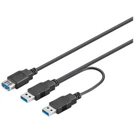 goobay USB 3.0 Dual Power SuperSpeed Kabel, Schwarz - USB 3.0-Stecker (Typ A) + USB 3.0-Stecker (Typ A) > USB 3.0-Buchse (Typ A)