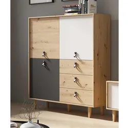 Kompakter Wohnzimmer Schrank im Skandi Design 135 cm hoch