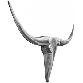 KADIMA DESIGN Bull M WL1.245 Silber 100 cm Aluminium Design Hörner, Wanddekoration Stierkopf Horn Modern, Wandskulptur Geweih-Jagdtrophäe Metall,