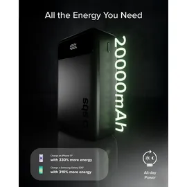 SBS Compact PowerBank, 20000mAh, 20W Power Delivery (PD 3.0 PPS), AFC, Powerbank mit Schnelllade, LCD-Display, USB-C, USB-A, tragbares Reiseladegerät, kompaktes Design, Schwarz
