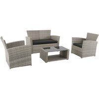 METRO Professional Lounge-Set Brandtford 4-tlg., PE-Rattan / Polyester, 1 x 2-Sitzer-Sofa, 2 Sessel, 1  Tisch, wetterfest, inkl. Kissen, steingrau