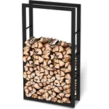 holz4home® Kaminholzregal aus Metall Schwarz inkl. Ofenhandschuh 80x25x150cm