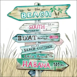 20 Servietten Papier 33x33cm 3-lagig - hochwertige Einweg Papierservietten Beach Schilder Motiv Partyservietten Vintage Sommer Urlaub Strand Tropen