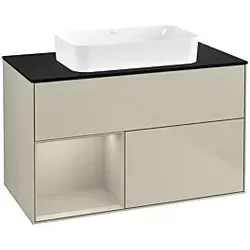 Villeroy und Boch Finion Waschtischunterschrank F652HHHH 100x60,3x50,1cm, Regal links Sand Matt Lacquer, Sand Matt Lacquer
