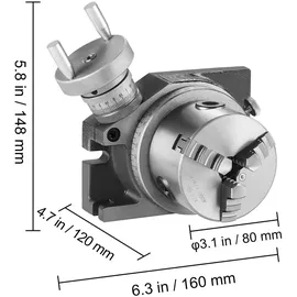 Vevor Drehtisch für Fräsmaschinen, 4''/100 mm, horizontales vertikales Modell, Präzisionsfräsdrehtisch, mit 80mm 3-Backenfutter, M10-T-Bolzenmuttern, für Frästechnik-Indizierungswerkzeuge