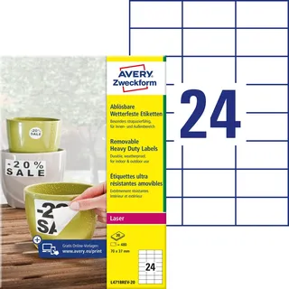 Avery Zweckform Folien-Etiketten L4718REV-20 Weiß 70 x 37 mm 20 Blatt 480 St.