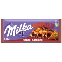 Milka Mandel Karamell 1 x 300g I Großtafel I Alpenmilch-Schokolade I mit Kakaocréme-Mandel-Füllung und Karamell I leicht salzig I Milka Nuss-Schokolade aus 100% Alpenmilch I Tafelschokolade