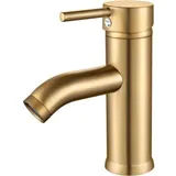 Einhebel-waschtischarmatur, Edelstahl-waschtischarmatur, Regulierbares Warm- Und Kaltwasser, Abnehmbarer Luftsprudler, Oberfläche Aus Gebürstetem Messing In Goldoptik