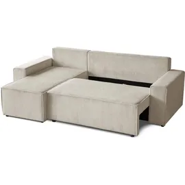beautysofa Ecksofa HEKTOR L-Form mit Schlaffunktion und Bettkasten, Couch in Hellbeige, Ottomane 70 cm - Beige/Creme