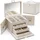 luxuskollektion Schmuckkasten Schmuckbox PU Leder Spiegel 4 Ebenen Beige-weiß