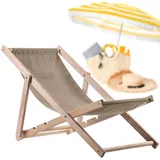 Kadax Liegestuhl, Strandstuhl aus Holz, Sonnenliege "Tulon" mit Traglast bis 120kg, Cappucino