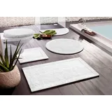 OTTO home Badematte Kapra 1, Badvorleger, Badezimmer Teppich, Höhe 14 mm, beidseitig nutzbar, strapazierfähig, fußbodenheizungsgeeignet, Baumwolle, rund, mit Bordüre, Badteppich, Badematte, Baumwolle weiß rund | Ø 80 cm x 14 mm