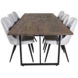 ebuy24 Ebuy24, Esstisch Teak und 6 Velvet Deluxe Esszimmerstühle hellgrau, schwarz.