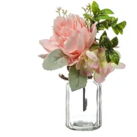 MARELIDA Kunstblumenstrauß Pfingstrose und Hortensie in Mini Glasvase rosa