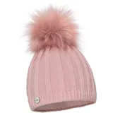 ELIMELI® Kaschmir Mütze Damen Winter warme Strickmütze Wollmütze mit Kaschmir Wintermütze mit Kunstfell Bommel Slouch Strick Beanie Damen für Winter Bommelmütze Hergestellt in EU (Rosa) - Einheitsgröße