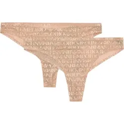 Emporio Armani für Damen. EW000404_AF10880 Packung mit 2 brasilianischen Schlüpfer beige integraler Aufschrift (L), Heimtextilien, Polyamid