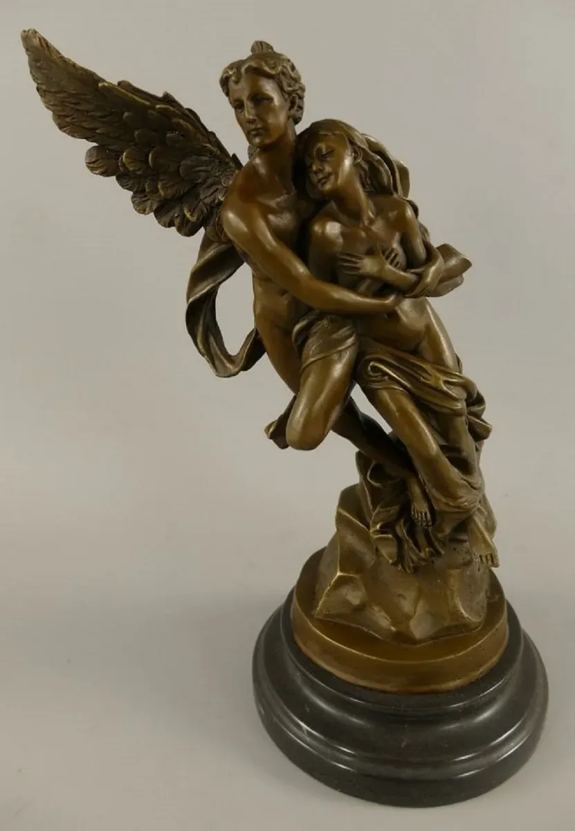 Casa Padrino Jugendstil Bronze Deko Figur Armor & Psyche Bronze / Schwarz H. 31 cm