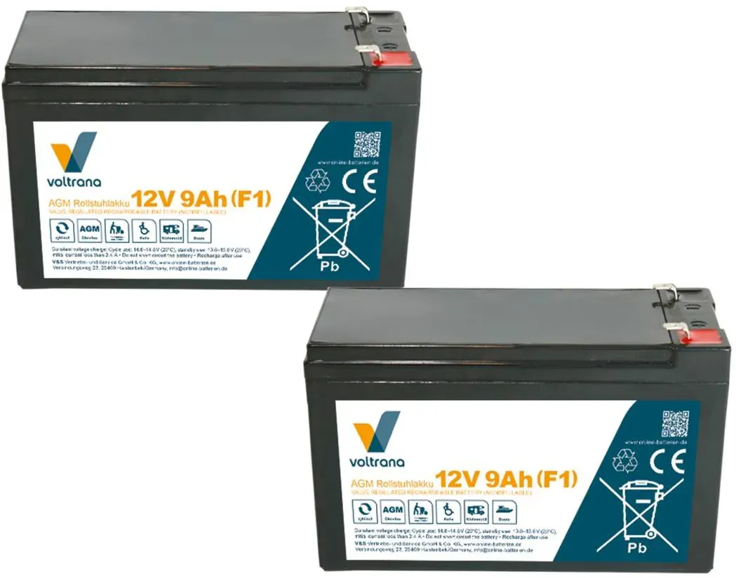 Rollstuhlakku passend für Shoprider Hero (SL73N) 24V 2 x 12V 9Ah – Voltrana Ersatzakku