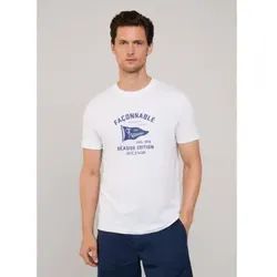 Façonnable für Herren. FM510256 Flaggen-Frontprint-T-Shirt weiß (XXL), Lässig, Baumwolle, Kurzarm