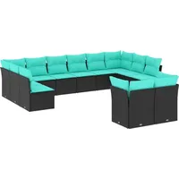 vidaXL Gartensofa-Set mit Kissen, schwarzes Polyrattan