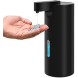 HMJIA Seifenspender Automatisch Edelstahl mit 3 Stufen Einstellbar Infrarot 340ml Elektrischer IPX4 Wasserdicht Seifenspender mit Sensor für Küche & Badezimmer (Schwarz)