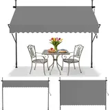 UISEBRT Klemmmarkise 250cm breit - Balkonmarkise mit kurbel ohne Bohren Verstellbar, UV-Schutz, Sonnenschutz, Wetterfest, Hellgrau (2,50 x 1,20 m,Hellgrau)
