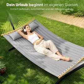 Sekey Hängematte Doppelhängematte mit Kissen bis 200 kg belastbar für 2 Personen XXL Hängesessel für Garten Balkon Camping Outdoor St... - Grau