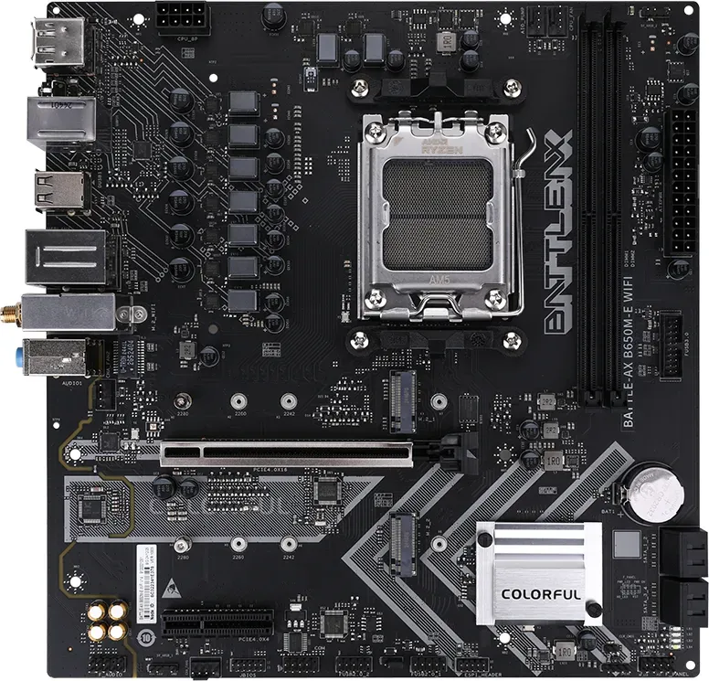 Farbenfrohes BATTLE-AX B650M-E WIFI V14 Mainboard, M-ATX-Format