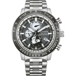 Funk-Multifunktionsuhr CITIZEN "Promaster Geo Trekker", silber (silberfarben, schwarz), Armbanduhren, Herren, Armbanduhr, Solar, Herrenuhr, Edelstahlarmband, Datum, 2. Zeitzone