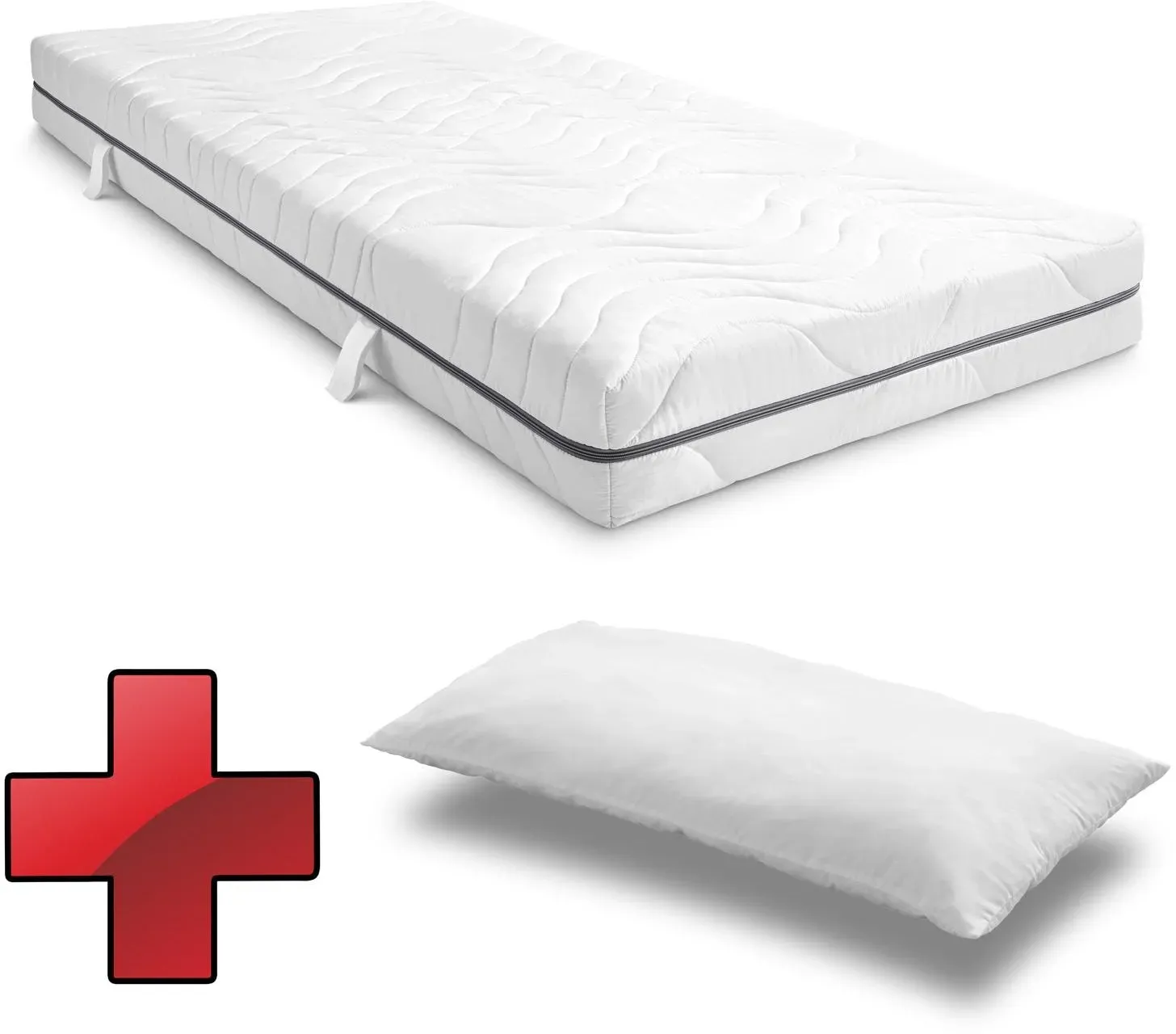 7 Zonen Viskoelastik-Matratze Sleezzz Smart 90 x 200 cm, Höhe 18 cm, Härtegrad H3 mit Air Memoryschaum + CloudComfort Basic Mikrofaser Kopfkissen 40 x 80 cm