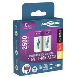 Ansmann 2x USB-Akkus mit Ladekabel »2500« Baby C 2300 mAh