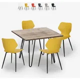 Set Quadratischer Tisch 80x80cm 4 Stühle aus Polypropylen Industriedesign Sartis - Gelb