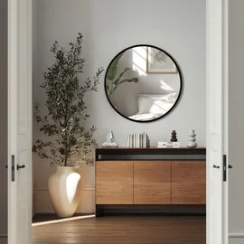 Tectake tectake® Runder Wandspiegel, Ø 80 cm, 3 mm dickes Glas, integrierte Befestigungshaken