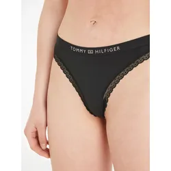 Slip "THONG", Damen, Gr. XS (34), schwarz, Jersey, Spitze, Obermaterial: 79% Polyamid, 21% Elasthan, TOMMY HILFIGER UNDERWEAR, unifarben, körpernah, Unterhosen, mit Tommy Hilfiger Markenlabel