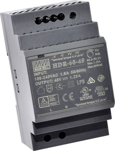Mean Well HDR-60-24 Hutschienen-Netzteil (DIN-Rail) 24 V/DC 2.5A 60W Anzahl Ausgänge:1 x Inhalt 1St.