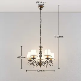 LINDBY Lindby, Finnick Kronleuchter 5-flammig, altmessing, für Wohnzimmer, Stoff / Textil, / 42