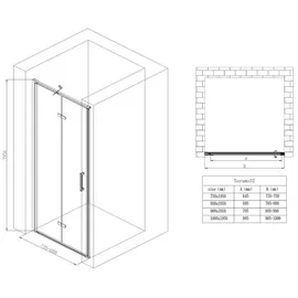 doporro Teramo37k Nischentür links 80 x 195 cm 8mm ESG-Klarglas schwarz