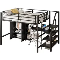 HAUSS SPOLE Hochbett 140x200 mit Kleiderschrank, Regale, Ablageleiter, Schreibtisch Schwarz (Hochbett 140x200 cm mit Kleiderschrank, Schreibtisch & Stauraumleiter Multifunktionale Ablage für Kinderzimmer) ohne Matratze