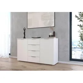 Rauch Kommode »Sideboard Schubladenkommode AGORDO mit Dekor- oder Hochglanzfront«, (in zwei Griff-Farben), mit 4 Schubkästen und 2 Türen sowie Metallgriffen MADE IN GERMANY, weiß