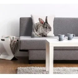 Dekokissen QUEENCE "Noel", grau (grau, bedruckt), B:40cm L:40cm, Polyester, Dekokissen_Sitzkissen_Kissenhüllen, Kissenhülle,Kaninchen,Tiermotiv,Niedlich,Verspielt,Naturmotiv