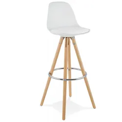 Barhocker aus Buchenholz und Kunststoff in Weiß | Eleganter Barstuhl mit Metallstütze für Stabilität | Skandinavischer Stil | Kadima Design